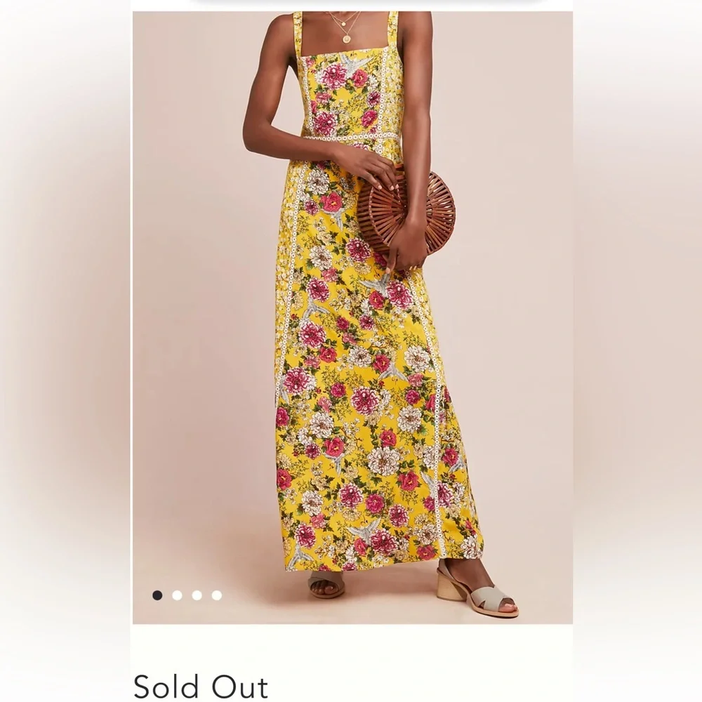 Anthropologie maxi dress Farm Rio size L yellow floral Cantonal maxi sold out - Picture 1 of 16